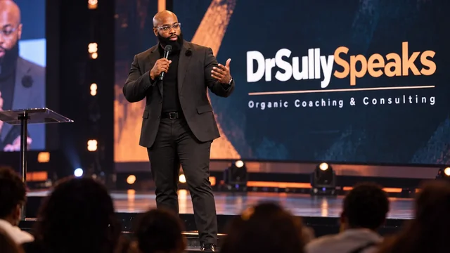 Dr. Sully speaking into a microphone on the DrSullySpeaks stage